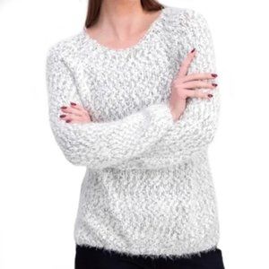 Buffalo David Bitton Ultra Soft White Gray Thick Eyelash Knit Sweater Sz Small